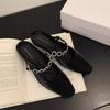 Celebrity High-end Square Head Bag Head Half Slippers Outer Wear 2025 Spring New Models with Skirt Rhinestone Chain Thick Bottom Sandals