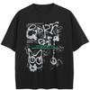 Streetwear Cartoon Cat Graphic Black T-Shirt Cotton Unisex Tops Tees Summer Short Sleeves T Shirt