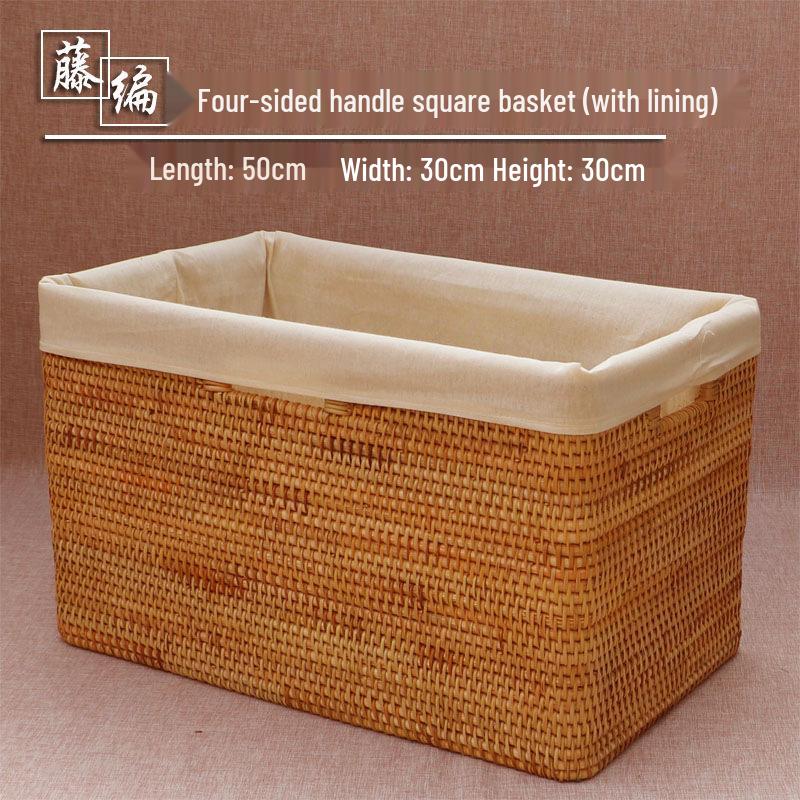 Retro Rattan Woven Rectangular Storage Box - Desktop Organizer for Cosmetics, Tea, and Sundries
