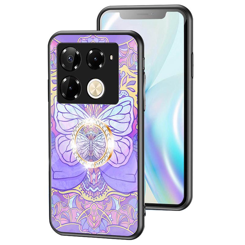 

For Infinix Note 40 Pro 4G Phone Case TPU Frame Tempered Glass+PC Back Cover Phantom Butterfly