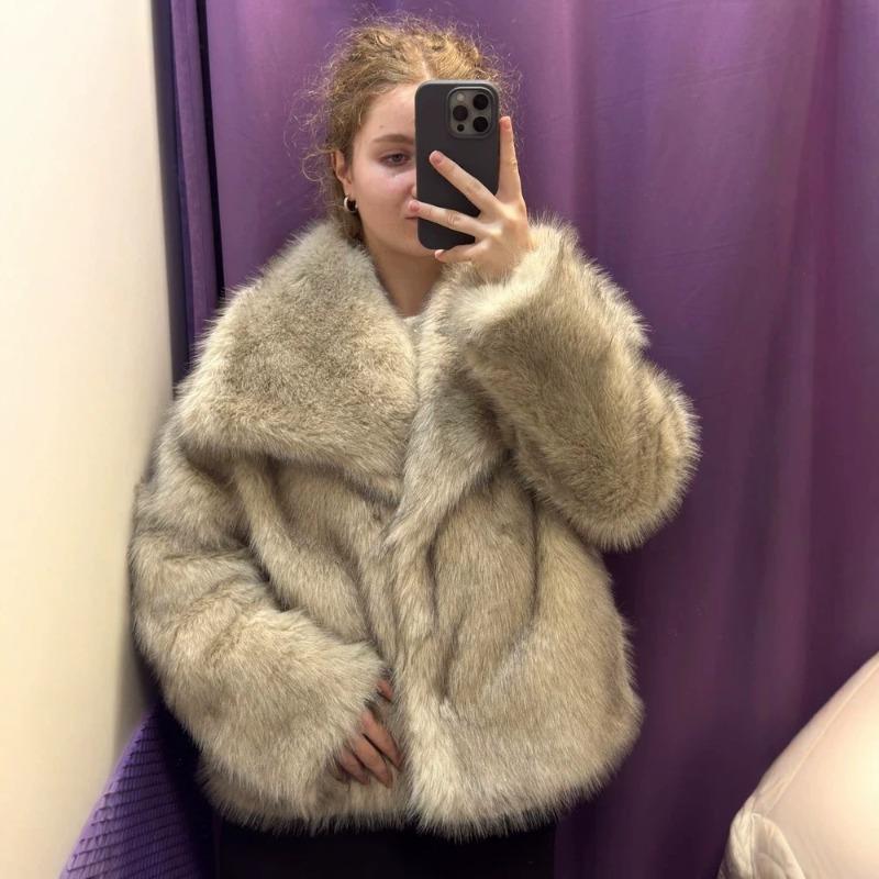 Wind Imitation Fur Jacket Women's Short Lapel Loose and Thin Toka Plush Warm Fur Coat