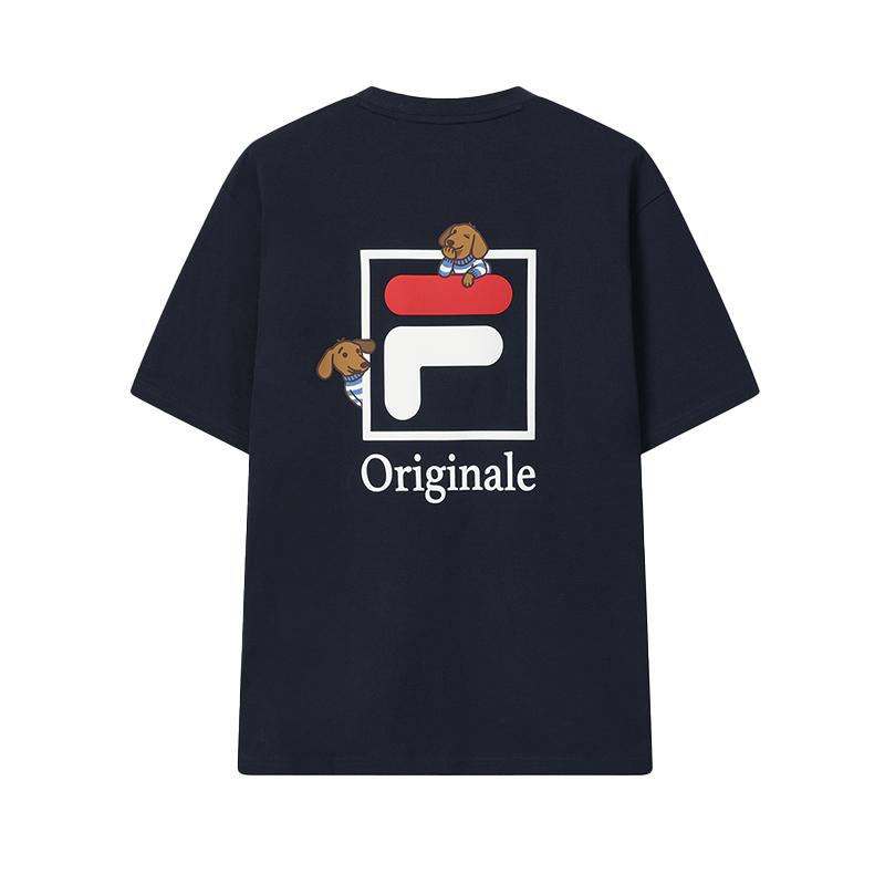 FILA Original Classic Versatile Comfortable T-Shirt Men tops Legendary-Blue F61M629103FNV