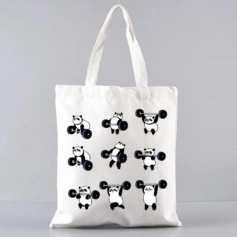 Cute Panda Canvas Shoulder Bag For Women Large Capacity Eco Friendly Tote For Travel And Shopping