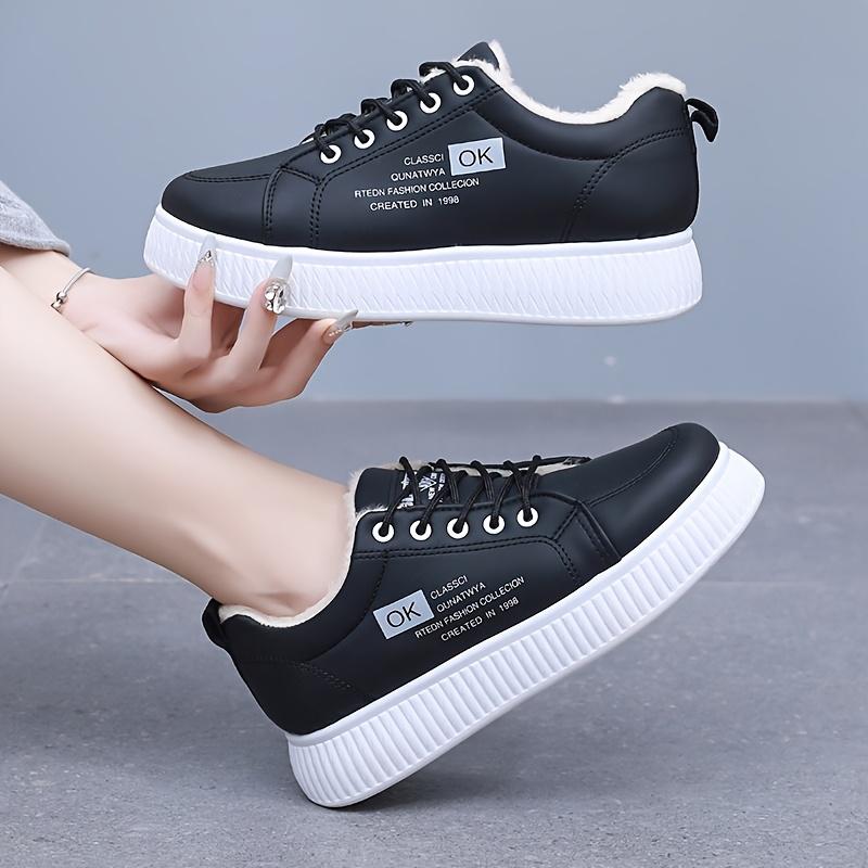 Sneakers Plushlined Womens Thermal Winter Casual Shoes With Thick Pvc Sole Laceup Design And Faux Furry Interior For Warmth And Comfort Shoes