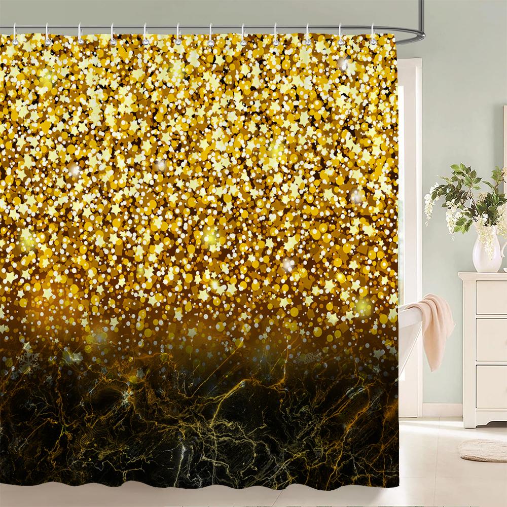 3D-utskrift Gyllene Dröm Glänsande Stjärnor Duschdraperi Med Krok Duschdraperi Polyester Vattentät Heminredning Gardiner 180X180