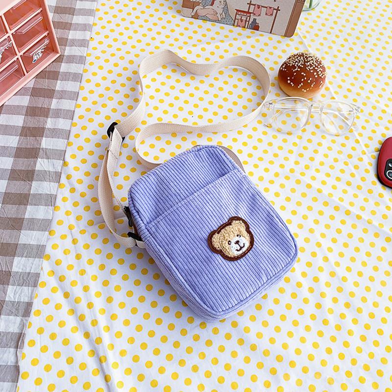 Portable Corduroy Bear Phone Crossbody Bag Mobile Phone Coin Purse Fashionable Cross Small Bag Corduroy Mini Bag