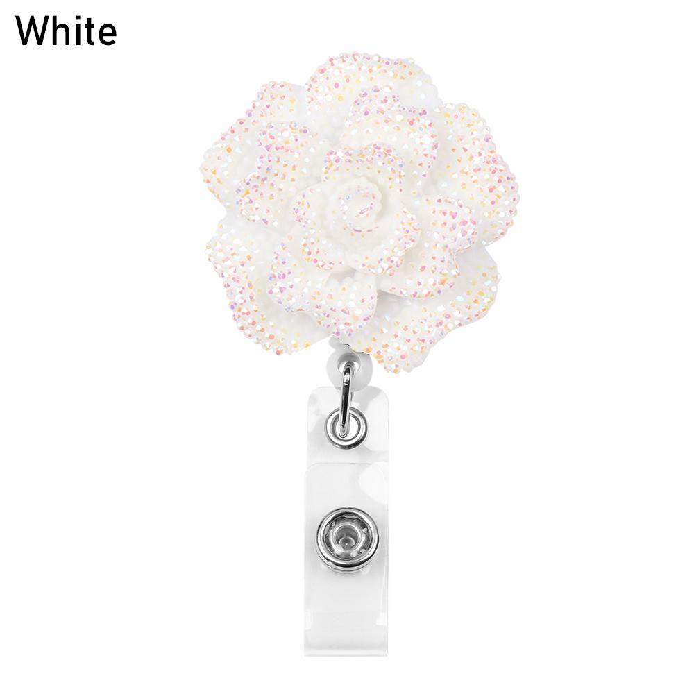 

Unisex Stationery Anti-Lost Clip Lanyards Retractable Key Ring Badge Reel Rose Shape Badges Holder білий