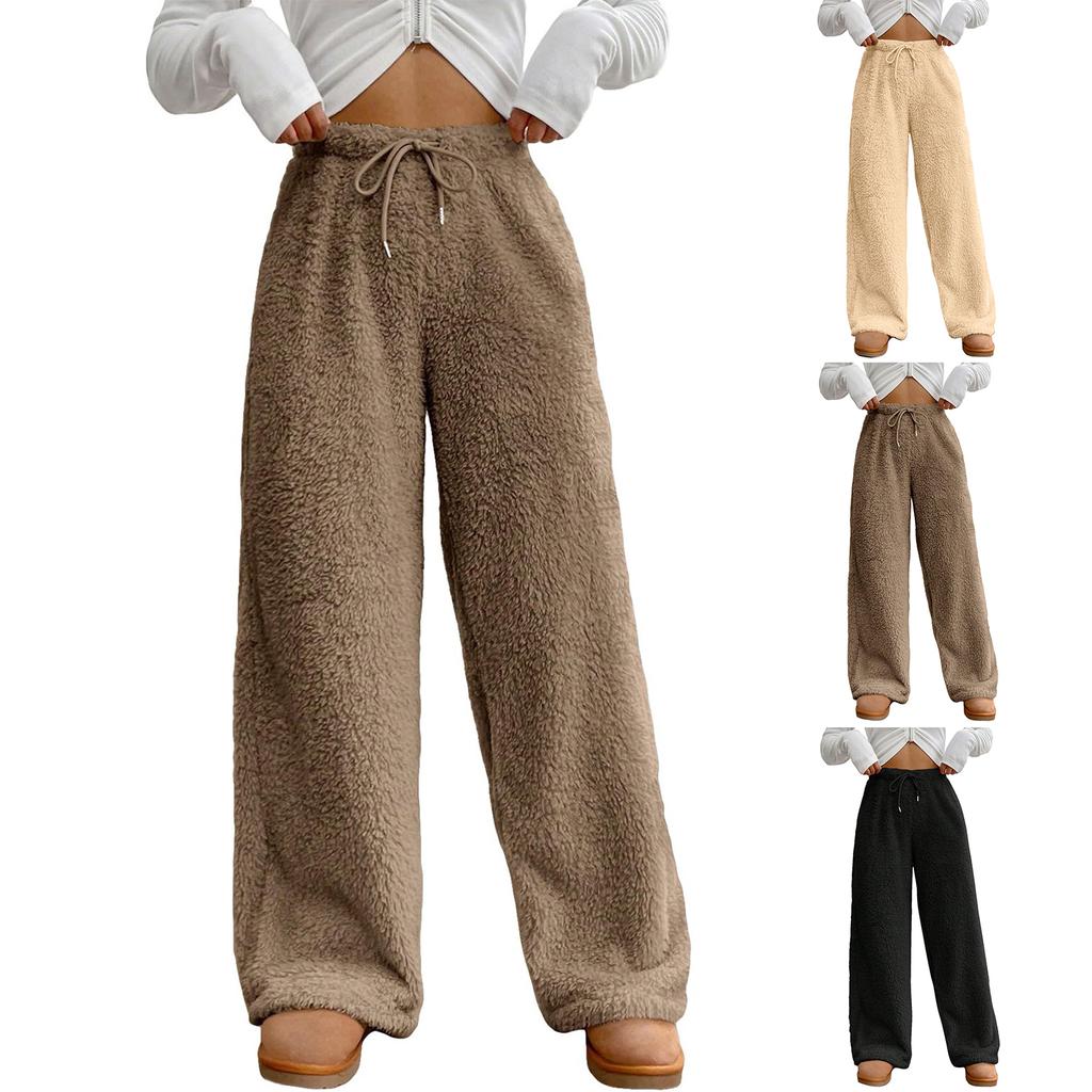 Women's Fashion Plush Casual Pants Solid Color Loose Comfortable Plush Warm Trousers