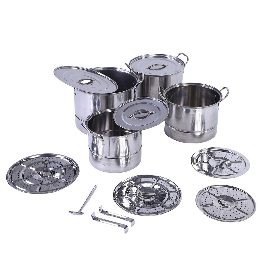 4PCS Stock Pot Set Stainless Steel Induction Cookware Soup Pot with Steam Rack for Kitchen Cooking