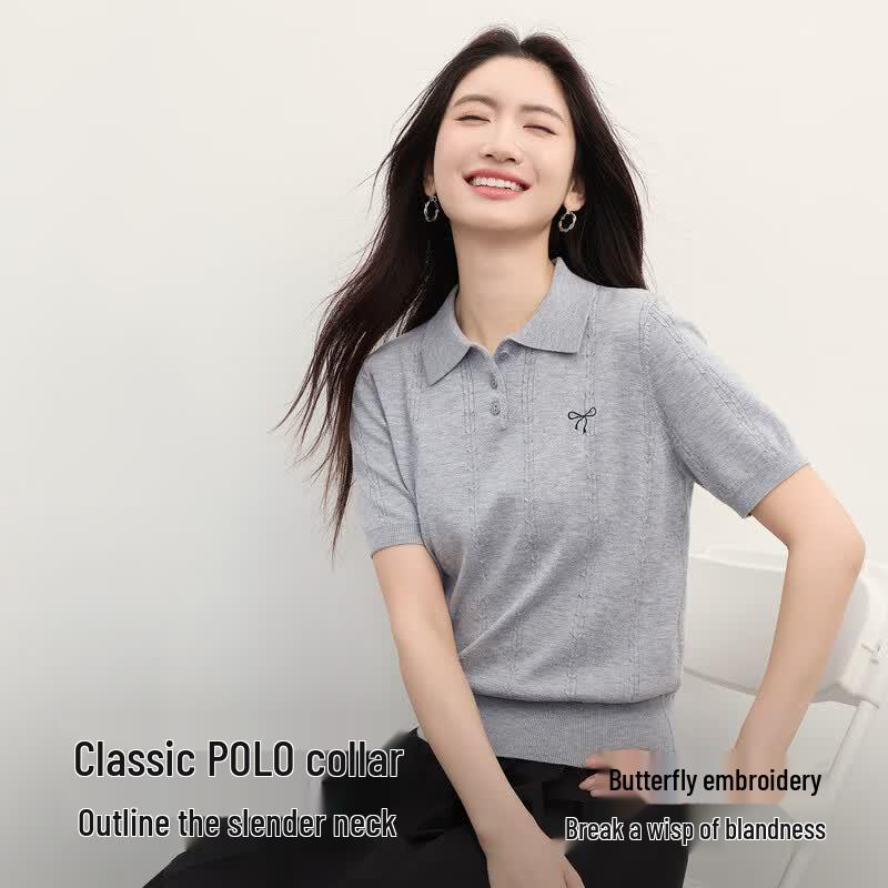 Sllsky Women s Collegiate Polo Knit Top 2XL