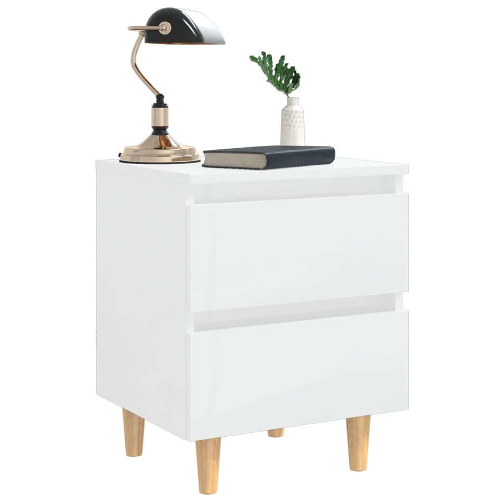 Nightstands 2 pcs with Pine Wood Legs High Gloss White