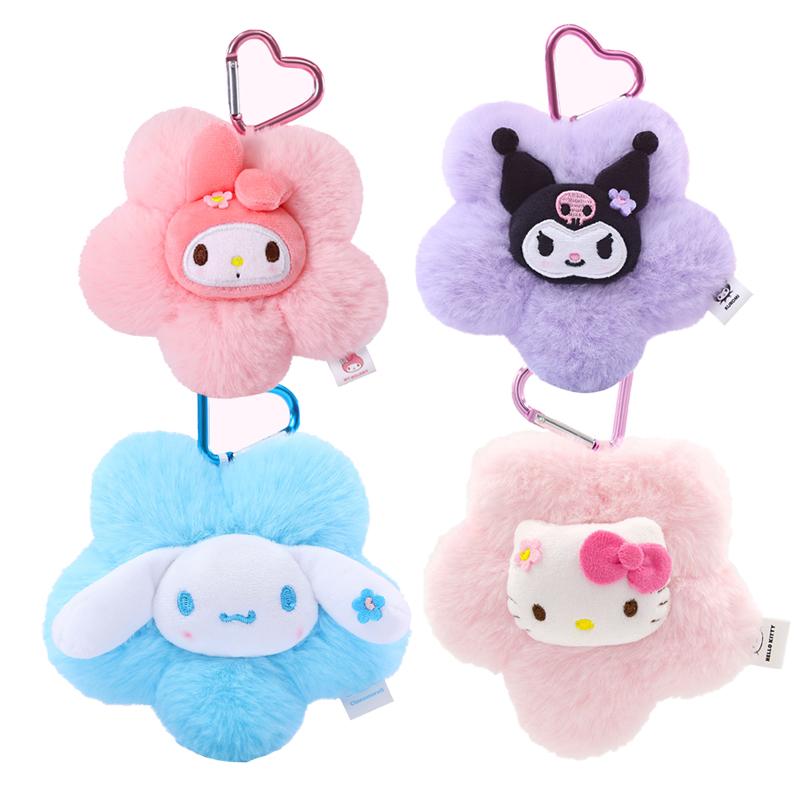 Genuine Sanrio Hello Kitty Kuromi Melody Cinnamoroll Stuffed Plush Toy Flower Style Pendant Keyring Anime Keychain Birthday Gift