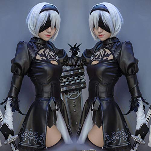 Eileen NieR: Automata 2B YoRHa Nr. 2 Cosplay-Perücken Typ B, Perfekt für Schulfeste, Halloween, Weihnachten und Kulturfeste