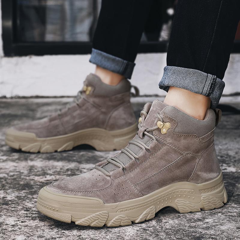 Boots Versatile Leisure Walk Botas Suede Leather Ankle Boots For Men Hand High-Top Hiking Shoes Outdoor Non-Slip Male Motocross