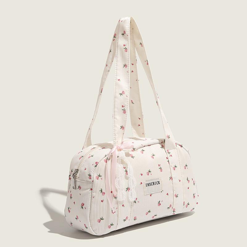 Underarm Bag for Women In Summer Korean Girl Boston Bag Large Capacity Floral White Shoulder Bag Single Shoulder Bag