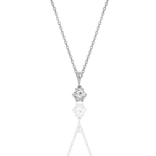 

Silver rhodium-plated zircon and diamond-mounted solitaire necklace