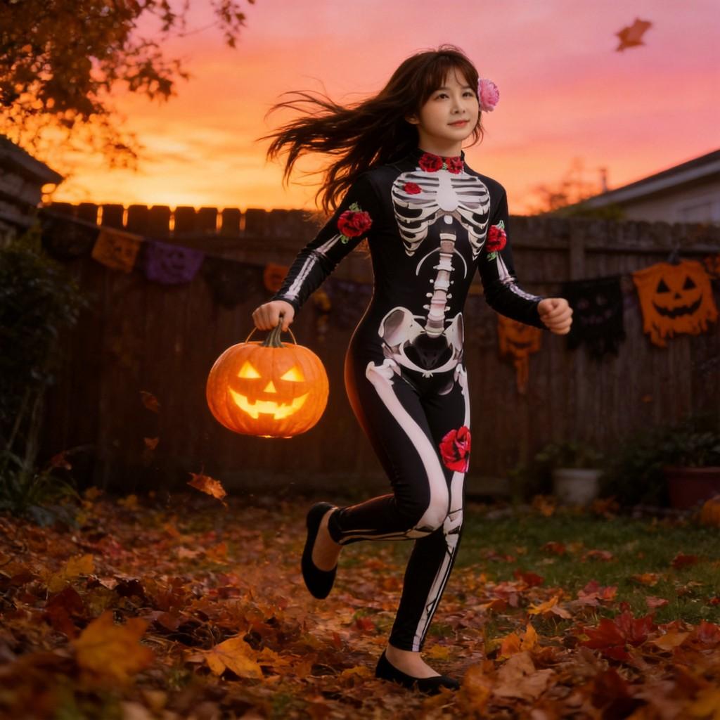 Kostým kostlivce na Halloween pro děti i dospělé z bavlněné látky pro cosplay a tematické večírky