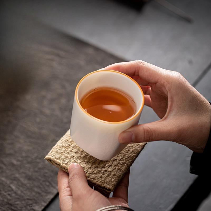 160ml Boutique Jade Grease Ru Porcelain Prism Cup Ru Kiln Master Cup Handmade Ceramic Household Kung Fu Teaset Tea Ceremony Gift