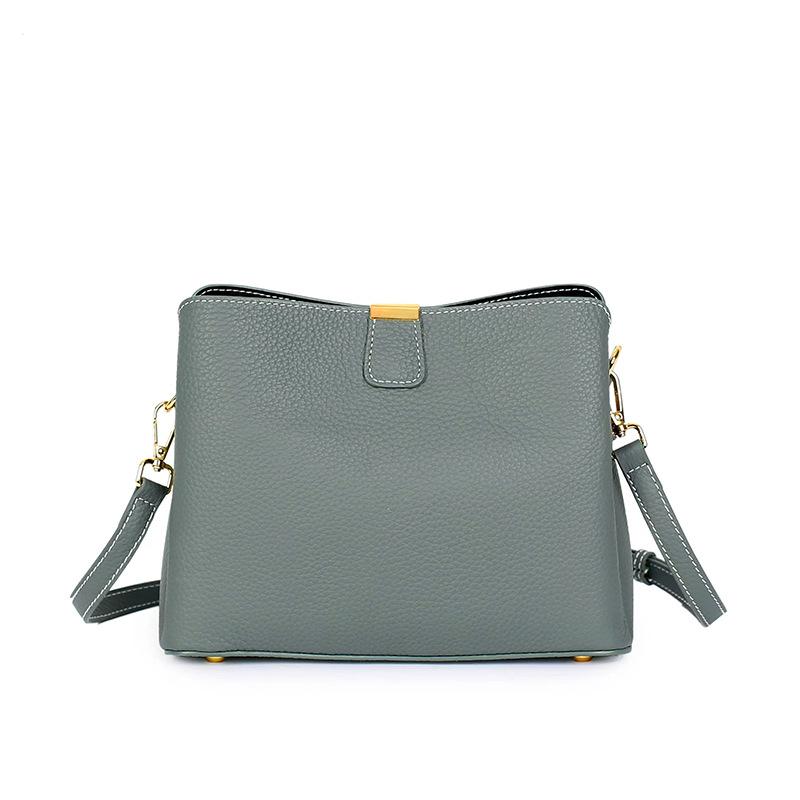 Women's Genuine Leather Bucket Bag 2026 New Fashionable Drawstring Shoulder Crossbody Purse Soft Cowhide Handbag