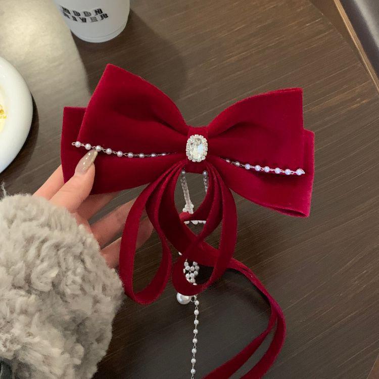 Red Velvet Snowflake Bow Hair Clip - Festive Holiday Accessory for Women