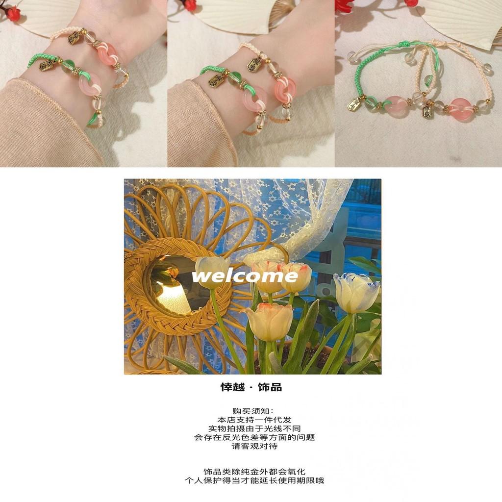 Vintage Handcrafted Pink And Green Knot Bracelet For Women With Retro Flair