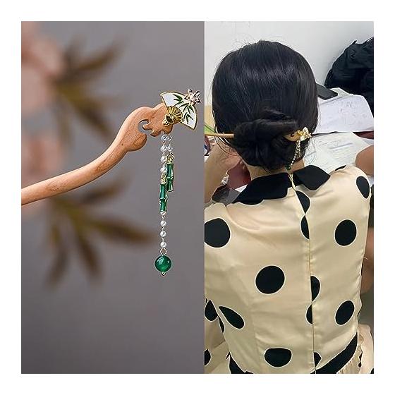 Kanzashi Hairpin - Peach Wood, Japanese Accessory, Hair Ornament, Everyday Wear, Simple, Popular, Cute, 18cm, Natural Wood, Thick Shaft, Smooth
