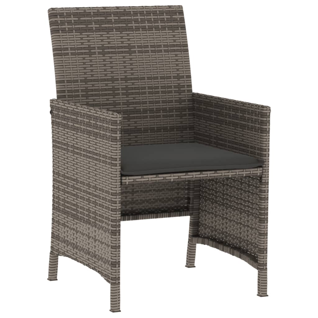 3 Piece Bistro Set with Cushions Grey Poly Rattan