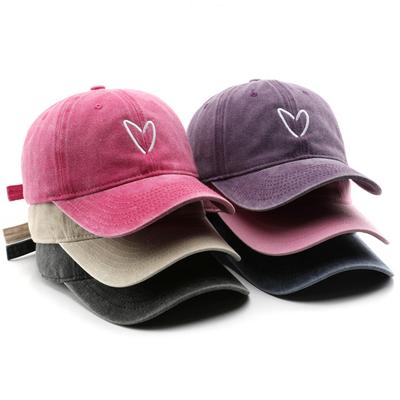 Chapeau Nouveau Pour Femmes Hommes Casquette de Baseball en Coton Lavé Haut Souple Brodé Amour Rétro Simple Snapback Chapeaux d'Extérieur