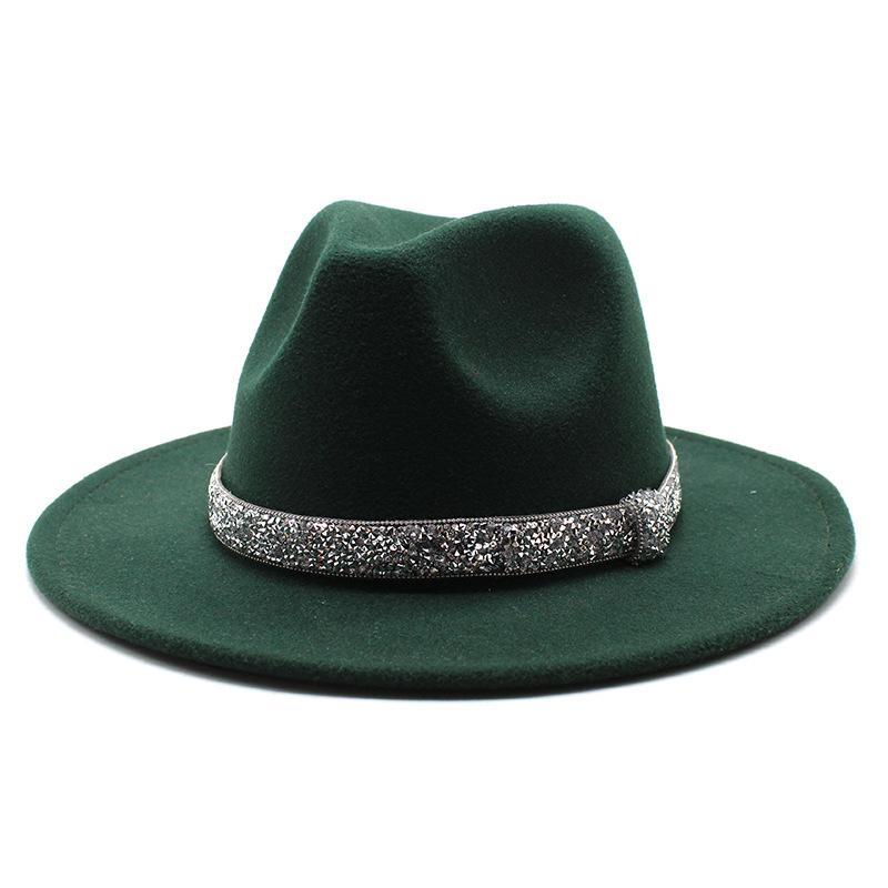 2021 Autumn Men'S And Women'S Woolen Hats, Solid Color Jazz Top Hats, Crystal Diamond Gift Hats