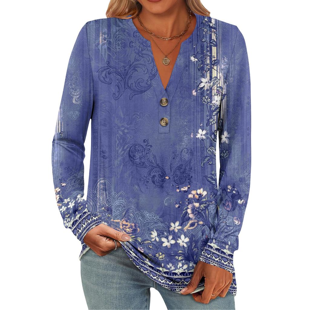 Women's Fashion Casual Printed Long Sleeve T-Shirt Pullover Top
