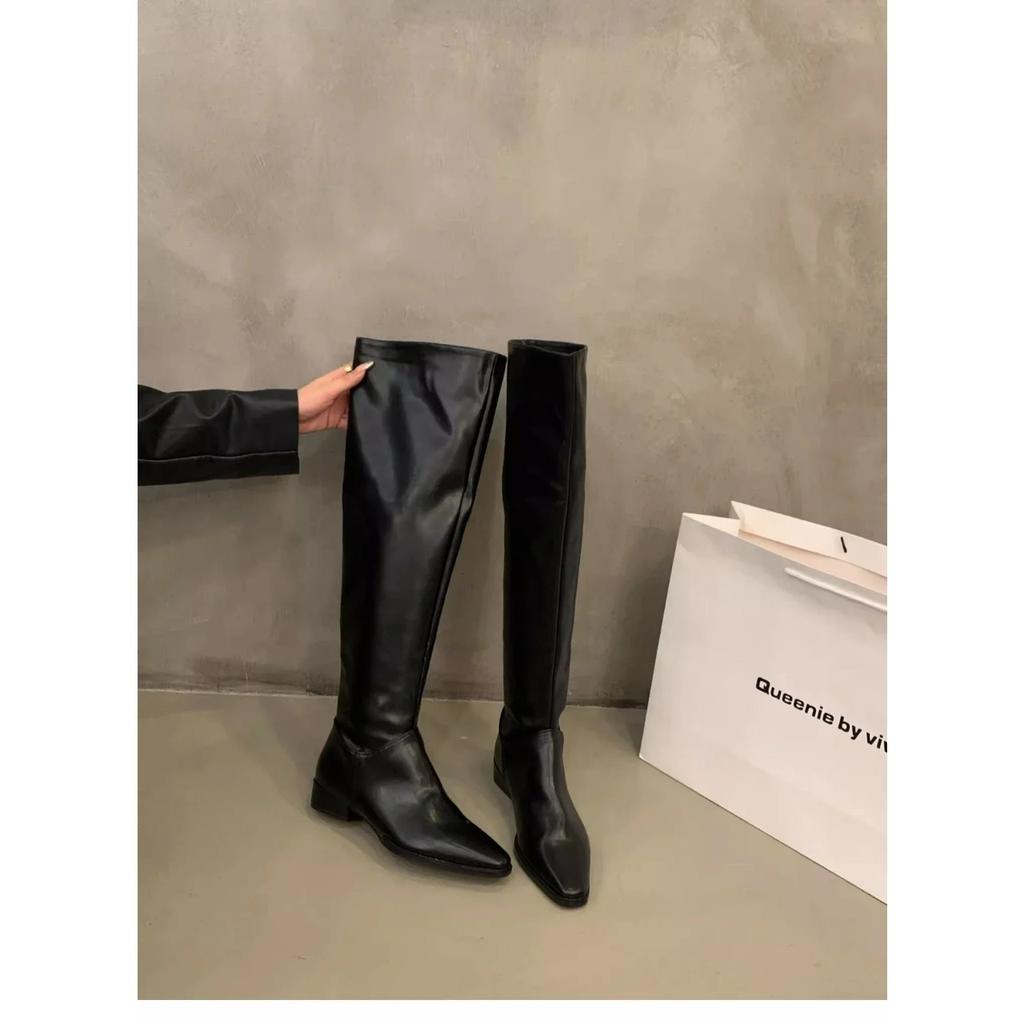 Silbrig Frauen Overknee Stiefel Winter Elegante klobige Lederschuhe Frau Trend Goth Schnee Chelsea Botas De Mujer