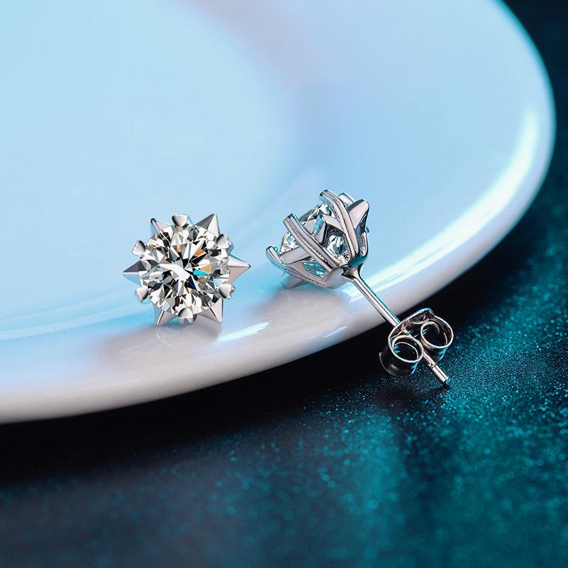925 Sterling Silver Snowflake Moissanite Stud Earrings, Valentine’s Day Jewelry Gift