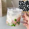 Kawaii Tier Glasbecher mit Deckel Strohhalm Niedlicher Blume Kaffeebecher Milch Wein Heißgetränke Koreanischer Wasser Saftbecher Trinkgeschirr Geschenk 600ml