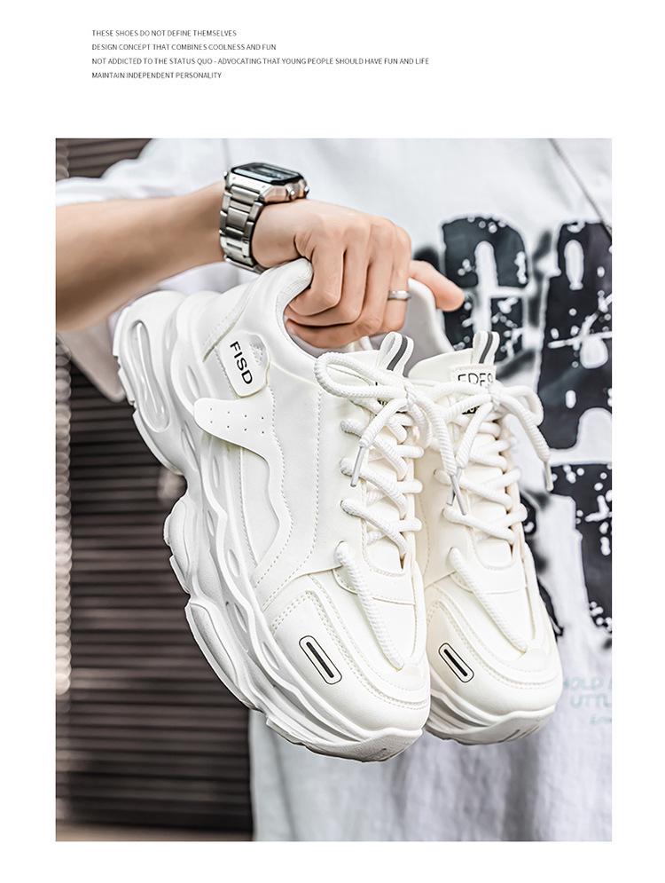 Men's Summer Breathable White Trendy Thick-Soled Sneakers - Casual Dad Shoes.