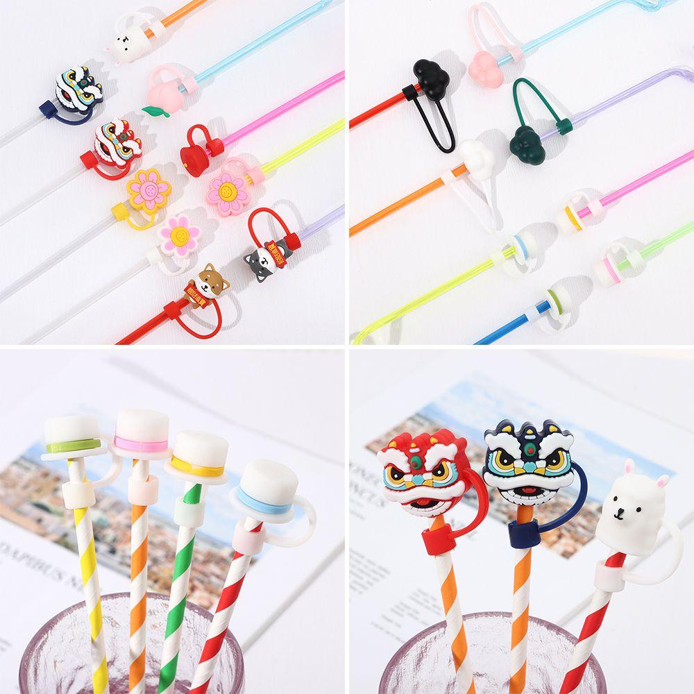 Peach Flower Drinkware Accessories Cartoon Straws Plugs Silicone Dust-Proof Cap Pipette Tip Cover
