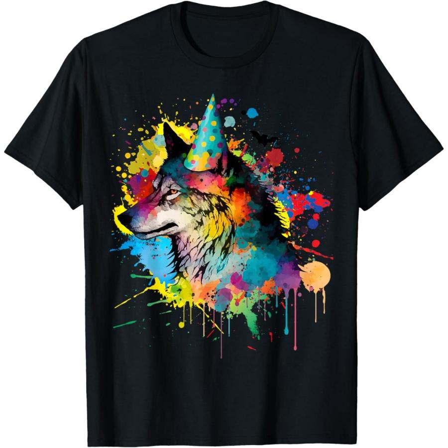

Wolf Birthday Hat Themed Party Wolves Painting Wolf Lover T-Shirt XXXXXL чорний