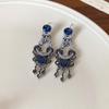 Silver needle diamond oval pearl fringed earrings retro court style stud earrings women's fashion earrings design sense niche