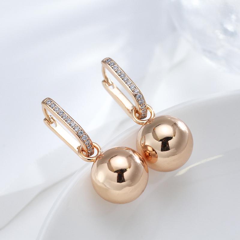 New Retro Glossy Spherical Long Earrings Rose Gold Color Fashion Wedding Jewelry Unique Modern Metal Drop Earrings