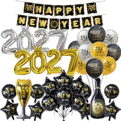 2027 Gold Crown Foil Number Balloons Happy New Year Balloons Set for Christmas Happy New Year Eve Party Home Decorations Supplie