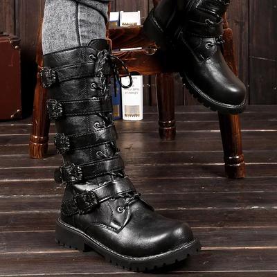 Botas de Combate Masculinas da Moda Inverno Pelúcia Couro Botas de Motocicleta Sapatos Outdoor para Homens Punk Plataforma Gótico Botas de Combate Sapatos de Cano Alto