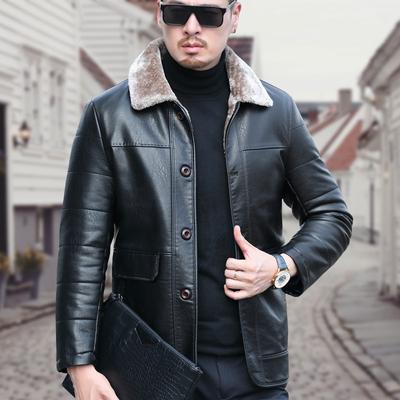 Winter Thickened Leather Down Jacket Men's Medium and Long Lapel Jacket Men's New Sheepskin Leather Jacket Men's