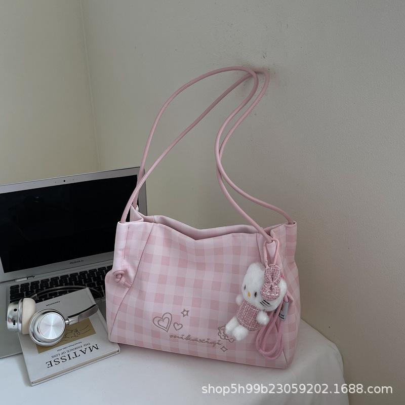 Large-capacity Contrasting Color Plaid Backpack Women's Summer New Fashion Shoulder Tote Bag Trendy Women's Bag