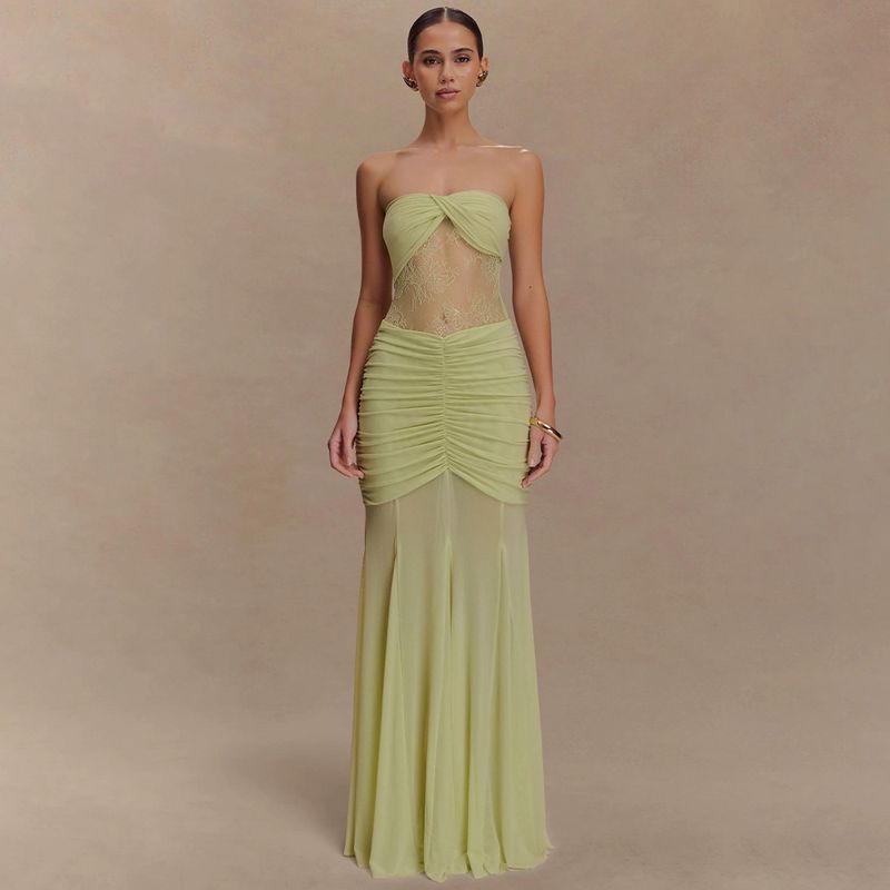 Europe and America Cross Border 2025 Summer New Arrival Sleeveless Tube Top Long Dress Sexy Sexy Ruched Cut Out Silm Dress