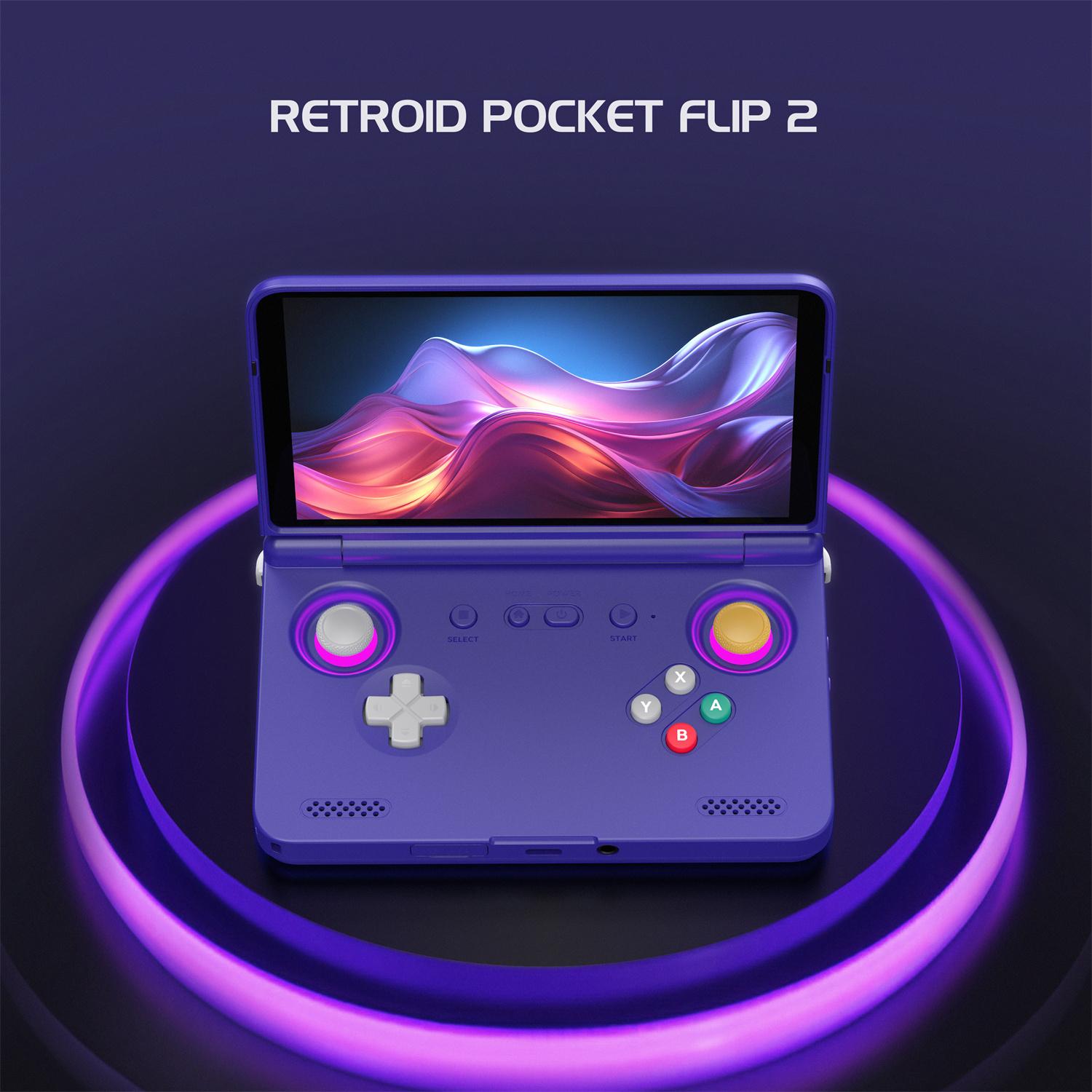 

Портативна ігрова консоль RETROID Pocket Flip2 5,5-дюймовий AMOLED екран, складаний геймпад, 8+128 ГБ пам яті Purple