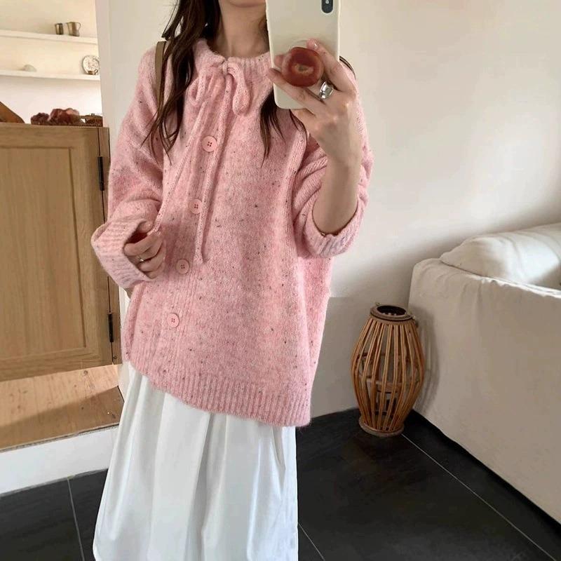 Gentle wind crew neck knitted cardigan autumn and winter new loose casual versatile and thin lazy wind sweater jacket