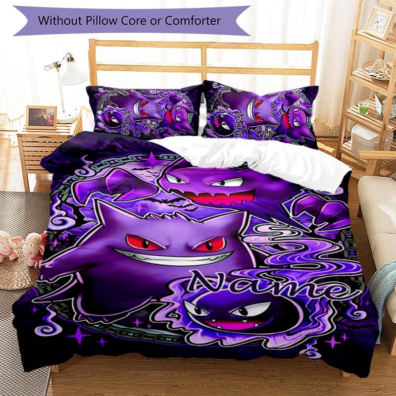 3pcs Gengar1 Cover Set - Personalized Name, HD Printed Bedding with 1 Cover and 2 Pillowcases - Perfect for Home Decor, Easy Care