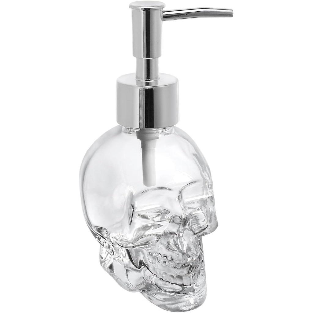 123Arts Glass Skull Soap Dispenser Lotion Bottle Soap Bottle with Pump Sliver