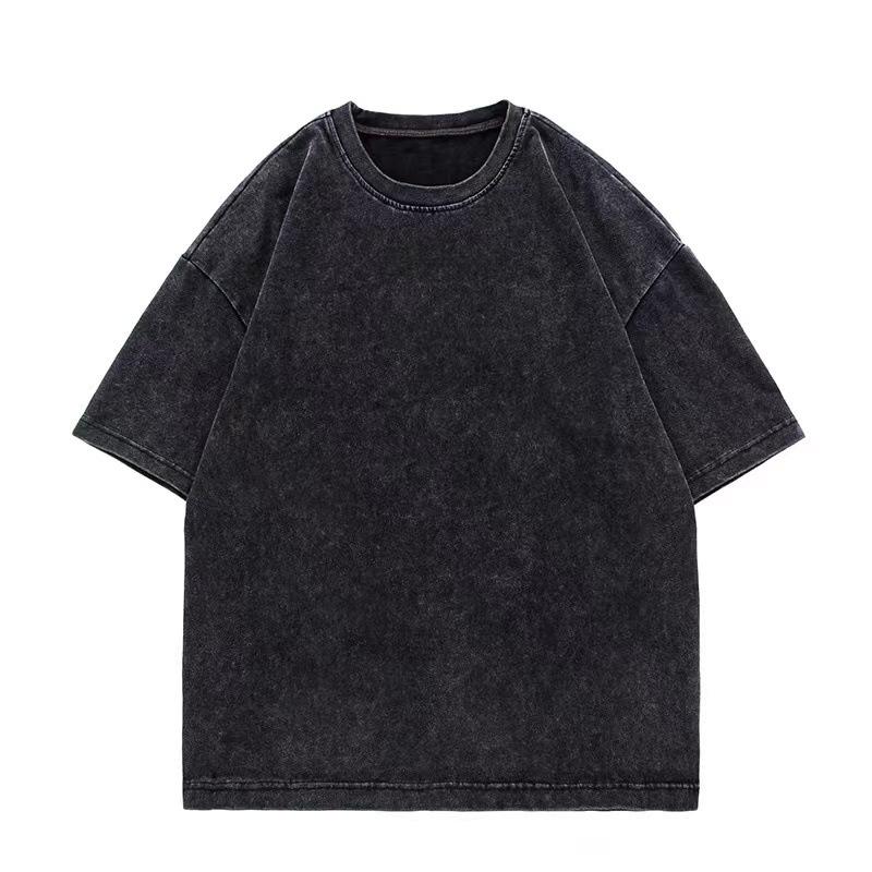 T-shirt Unisex Manica Corta Girocollo Lavaggio Vintage Colore Unico Vestibilità Larga Cotone Pesante Casual da Pendolare Top a Maglia Pullover Estivo per Uso Quotidiano Camicetta
