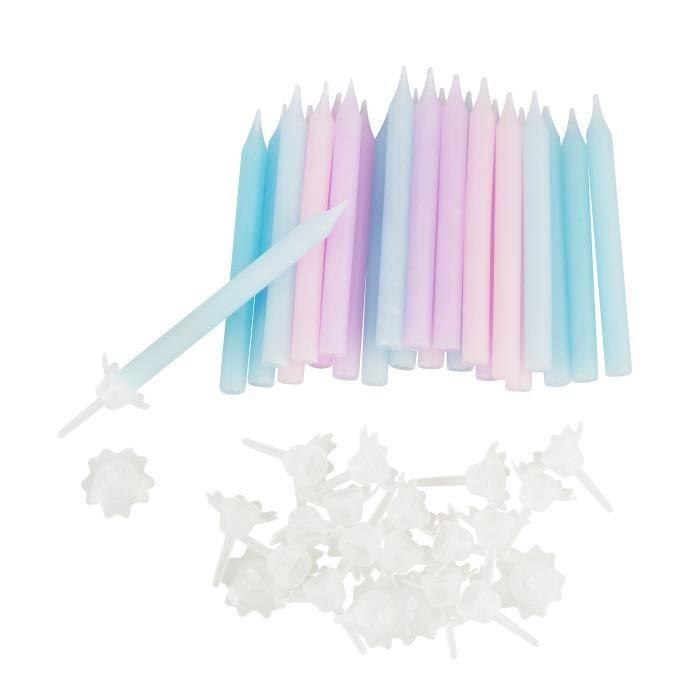 Bougies d'anniversaire - Rico Design - 48 pièces Pastel - Supports inclus - Cire - Décoration de fête