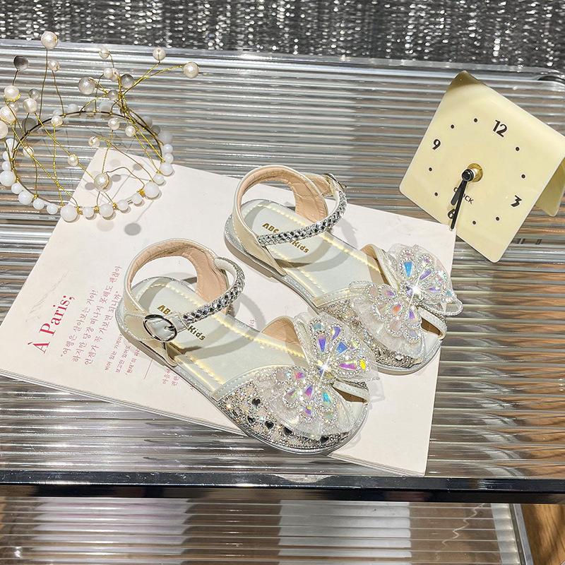 Children's crystal sandals 2026 season children's baby bow sandals Korean version of fish mouth soft sole princess shoes